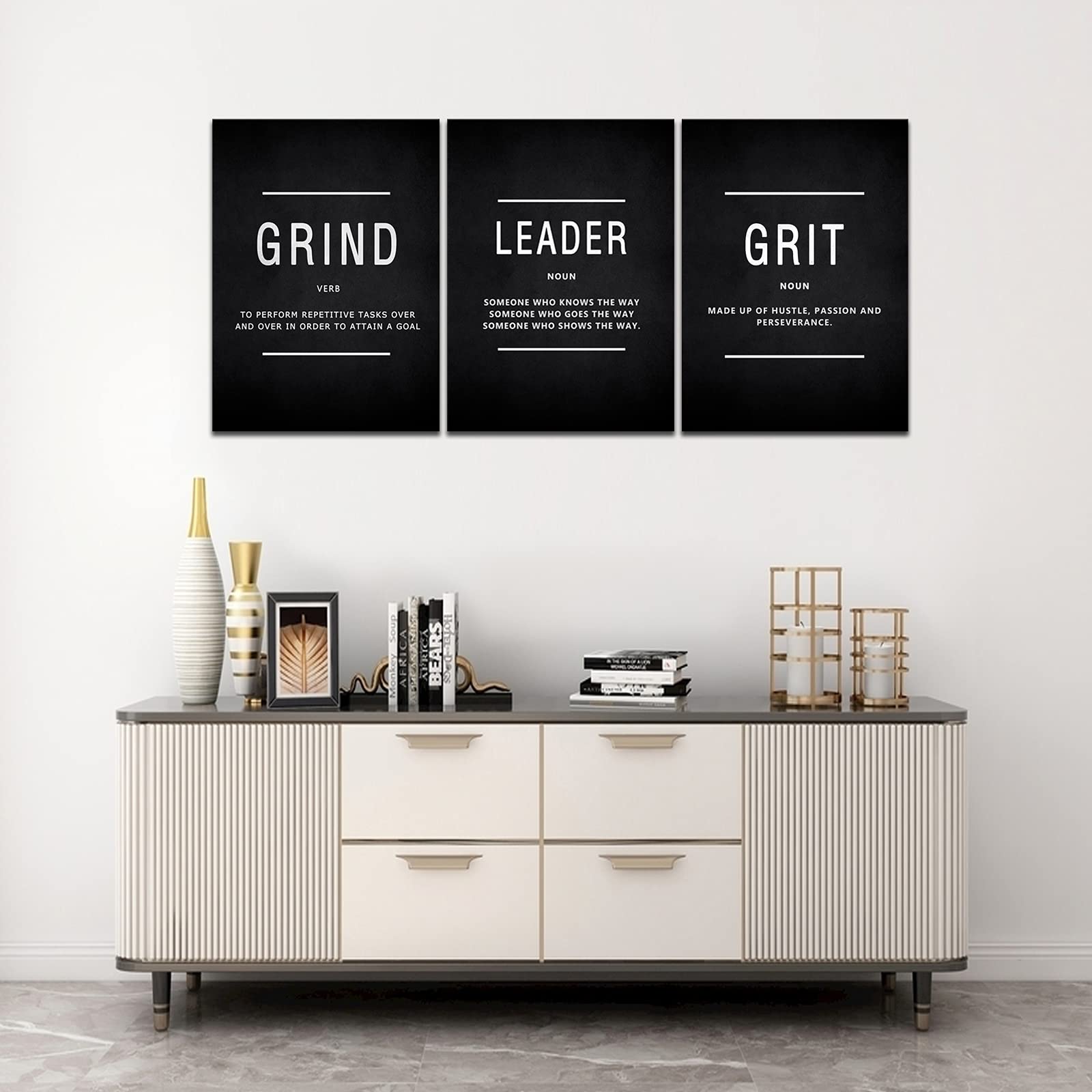 Kawahone Motivation Canvas Wall Art Grind, Success Grit Leader Quotes Poster Framed Canvas Oil Painting Wall Decor Inspirational