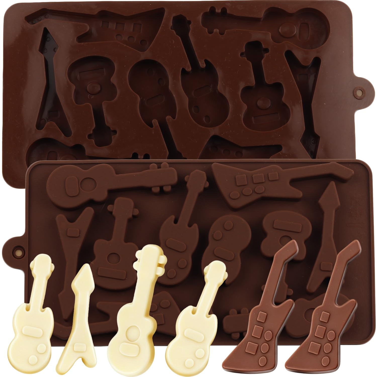 EPYHREHM 10 Cavity Guitar Silicone Chocolate Molds Set Of 2