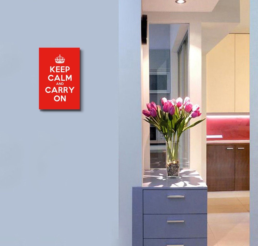 Canvas Wall Art Gallery Wrap Canvas Prints - Keep Calm And Carry On | Stretched Red Canvas Home Art Ready To Hang - 16'' X 24''