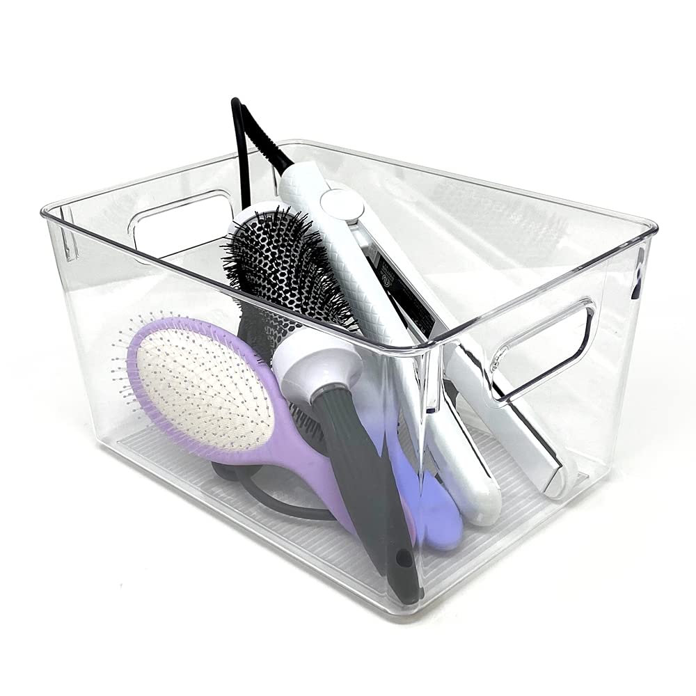 Isaac Jacobs 3-Pack Large Clear Storage Bins With Handles, Plastic Organizer For Home, Room, Office, Fridge, Kitchen/Pantry Non-