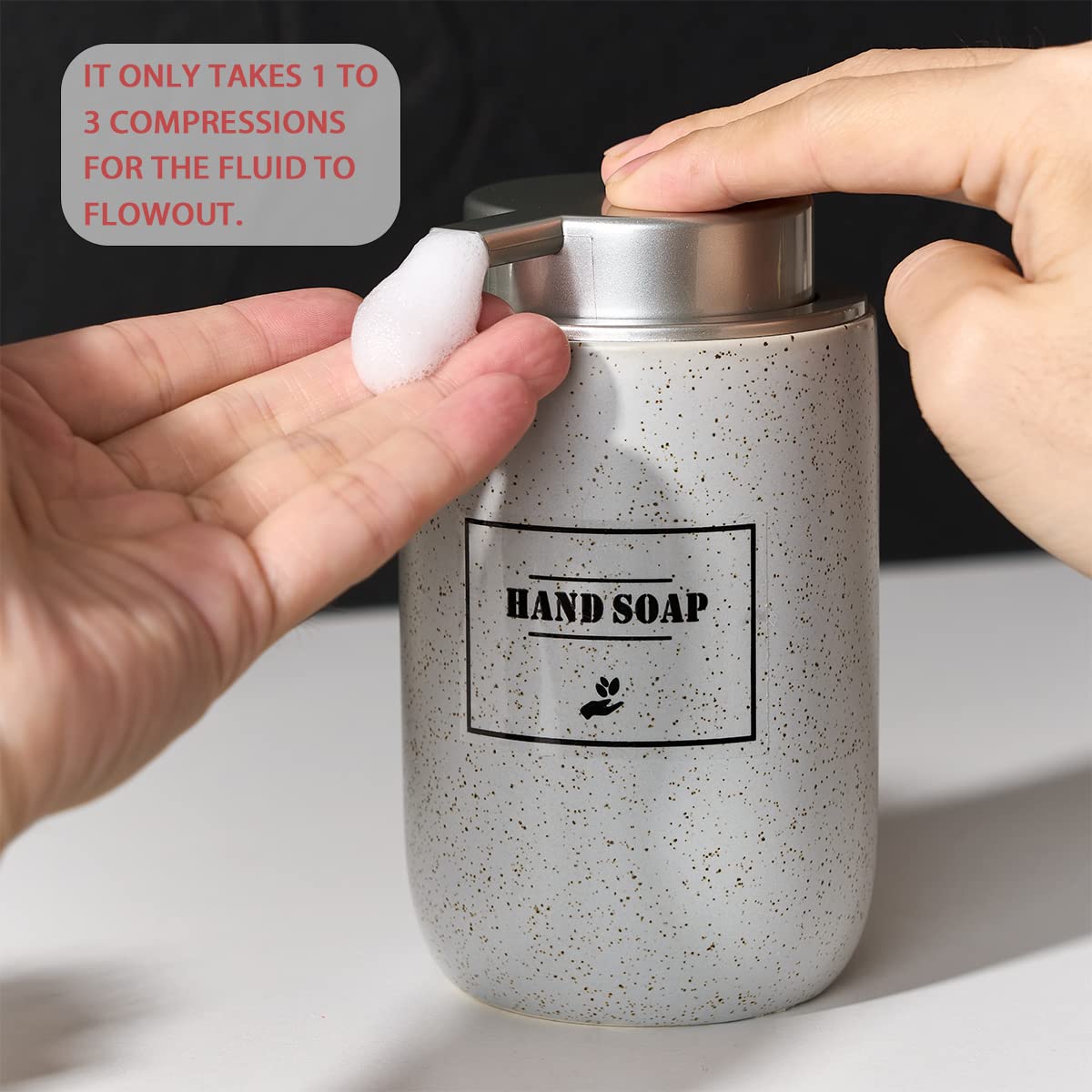 Girlufo Gray Foaming Soap Dispenser,Kitchen Soap Dispenser With Plastic Silver Soap Pump,Ceramic Foam Soap Dispenser For Bathroo