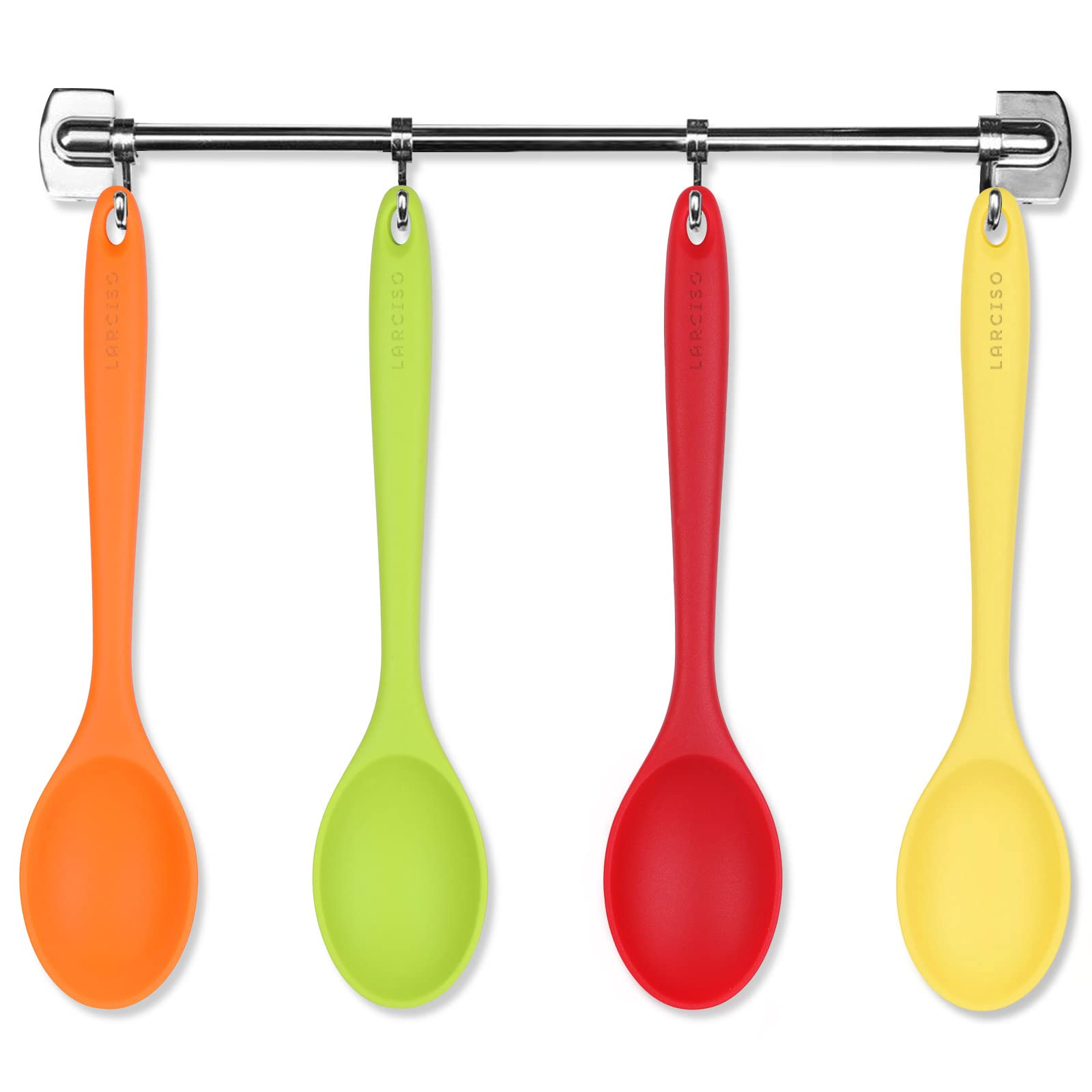 Larciso 4 Pieces 10.6'' Silicone Spoon Heat-Resistant Non Stick Food Grade Cooking Spoon For Mixing, Baking, Stirring, Turning,
