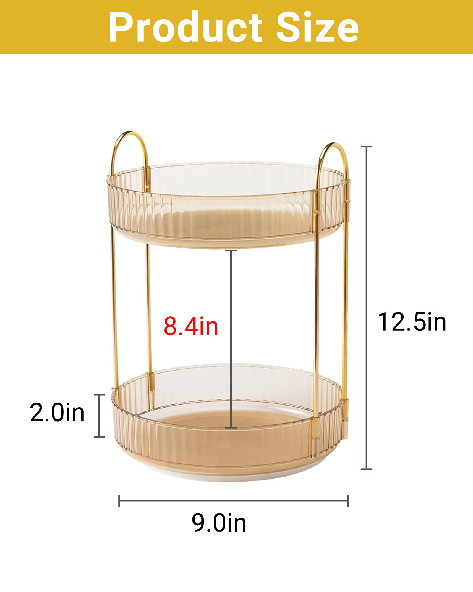 Asayuee 360 Rotating Gold Makeup Organizer,2 Tier Large Capacity Rotating Makeup Organizer,Skincareperfume Organizer,Bathroom Co