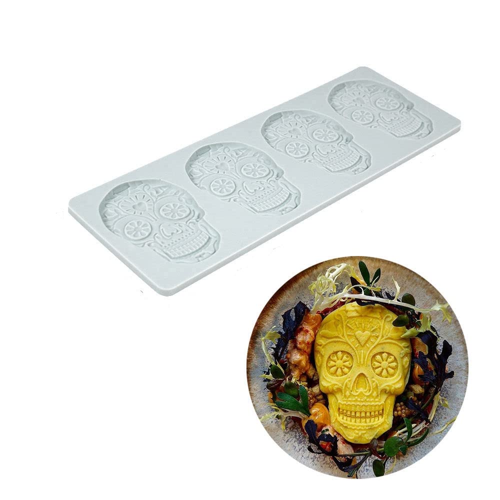 Fondant Lace Mold, Sugar Edible Cake Silicone Fondant Impression Lace Mat,Skull Pattern Silicone Lace Mould For Cake Decorating