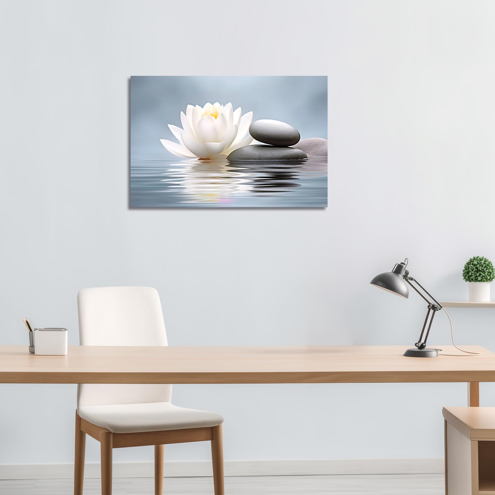 Lzimu Zen Wall Art Lotus Flowers Stones On Water Pictures Water Lily Canvas Prints Bathroom Decor Spa Artwork For Yoga Studio Me