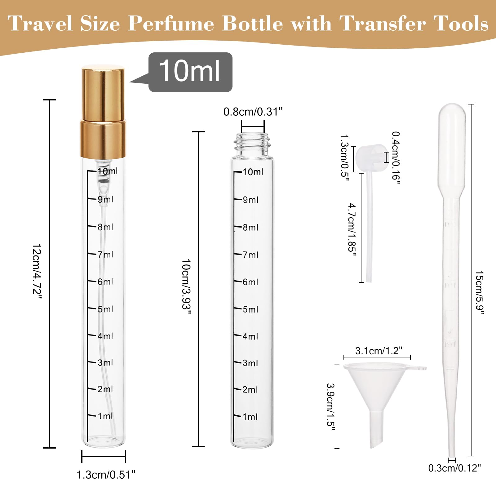 Beomeen 12Pcs 10Ml Clear Glass Perfume Travel Refillable Spray Bottles, Mini Perfume Bottle Empty, Portable Cologne Atomizer Spr