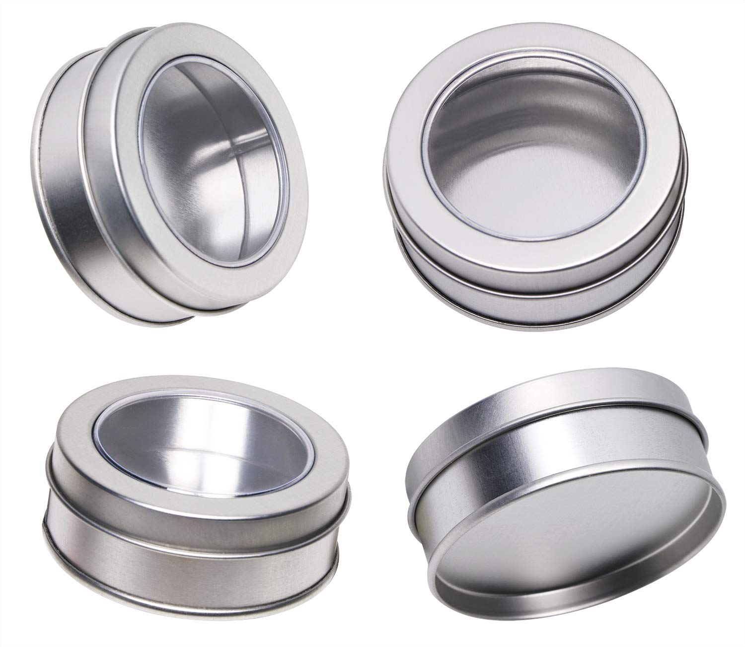 Mini Skater 2 Ounce Clear Top Window Metal Tin Cans High Grade Of Transparency Round Screw Lid Empty Box Containers For Candies,