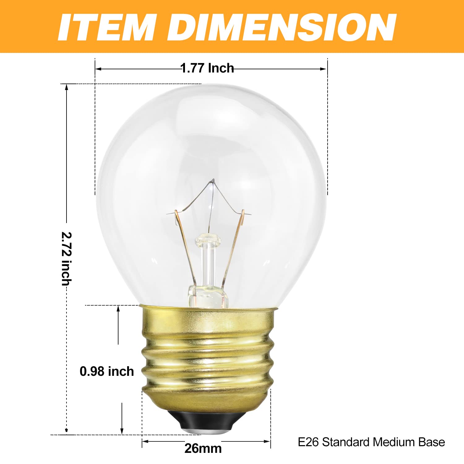 Oven Light Bulb 40 Watt  G45 Clear - High Temp 120V 415 Lumens E26 Standard Base  Appliance Light Bulb for Stove Refrigerator Microwave 4-Pack