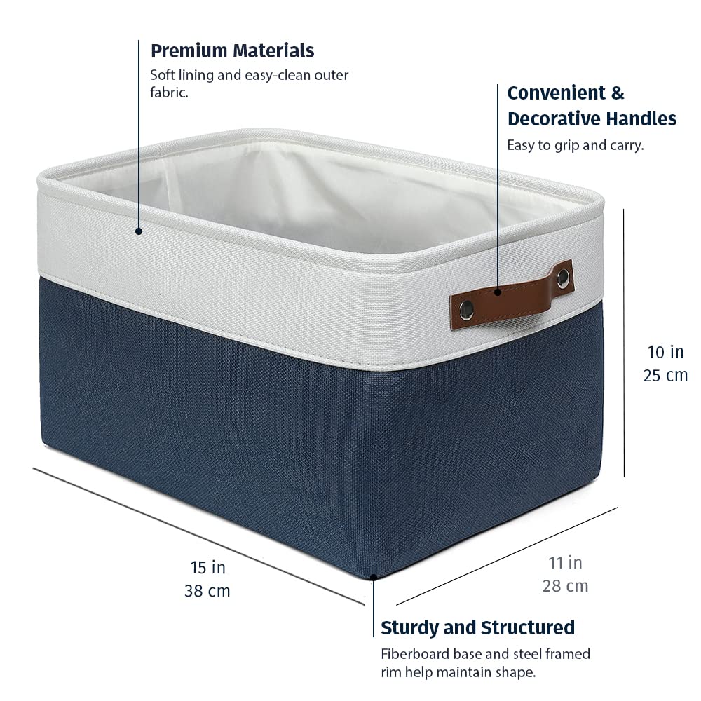 Organihaus Large Storage Bins For Shelves 3 Pack | 15X11In Closet Storage Bins For Shelves | Fabric Storage Bins | Cloth Baskets