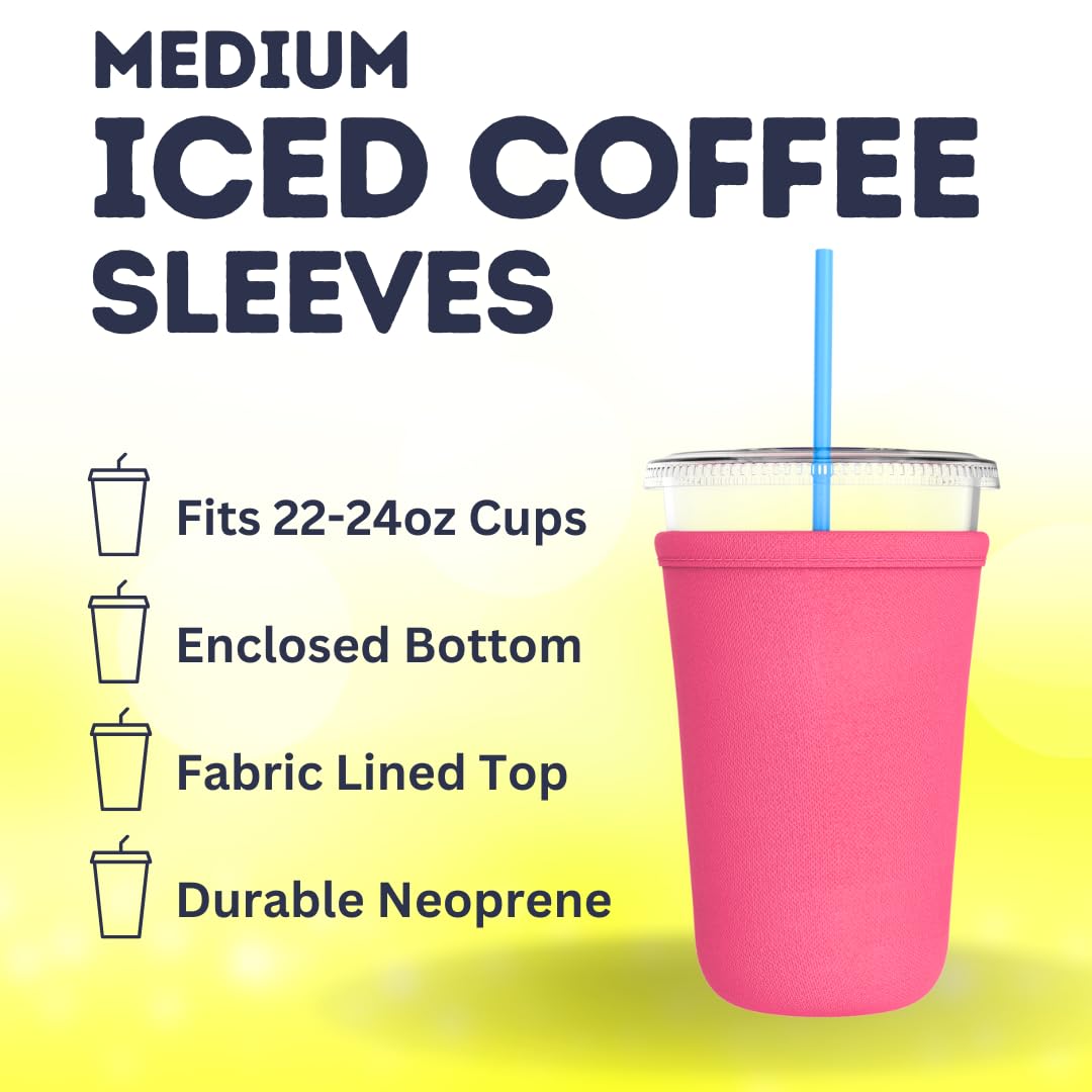 Tahoebay Iced Coffee Cold Cup Sleeve (4-Pack) Reusable Blank Neoprene Insulator Drink Sleeves 22-24Oz Beverage Holder For Vinyl