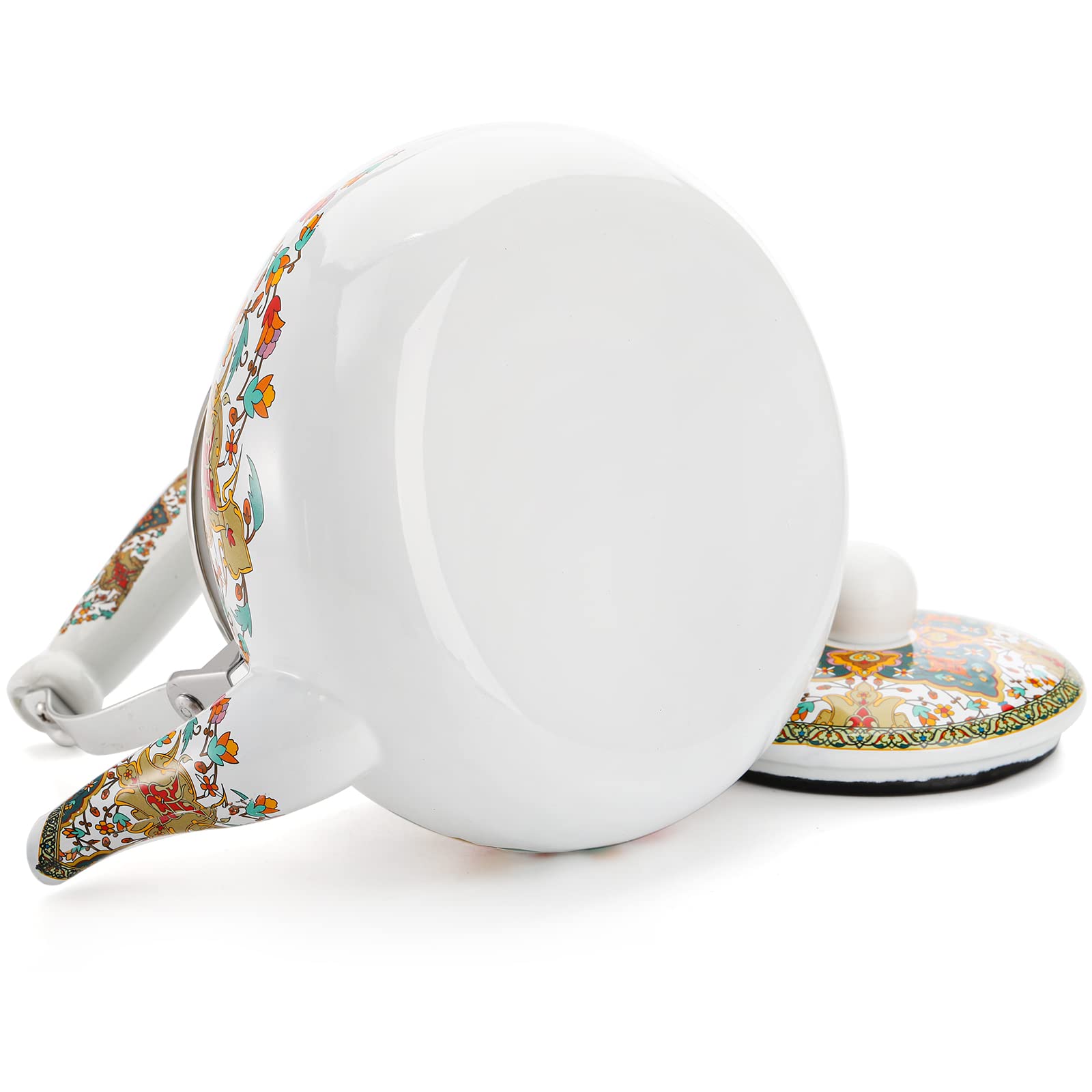 Lyellfe 2.6 Quart Enamel Tea Kettle Stovetop, Vintage Anti Rust Teapot Enameled Teakettle With Porcelain Cool Handle, Hot Water