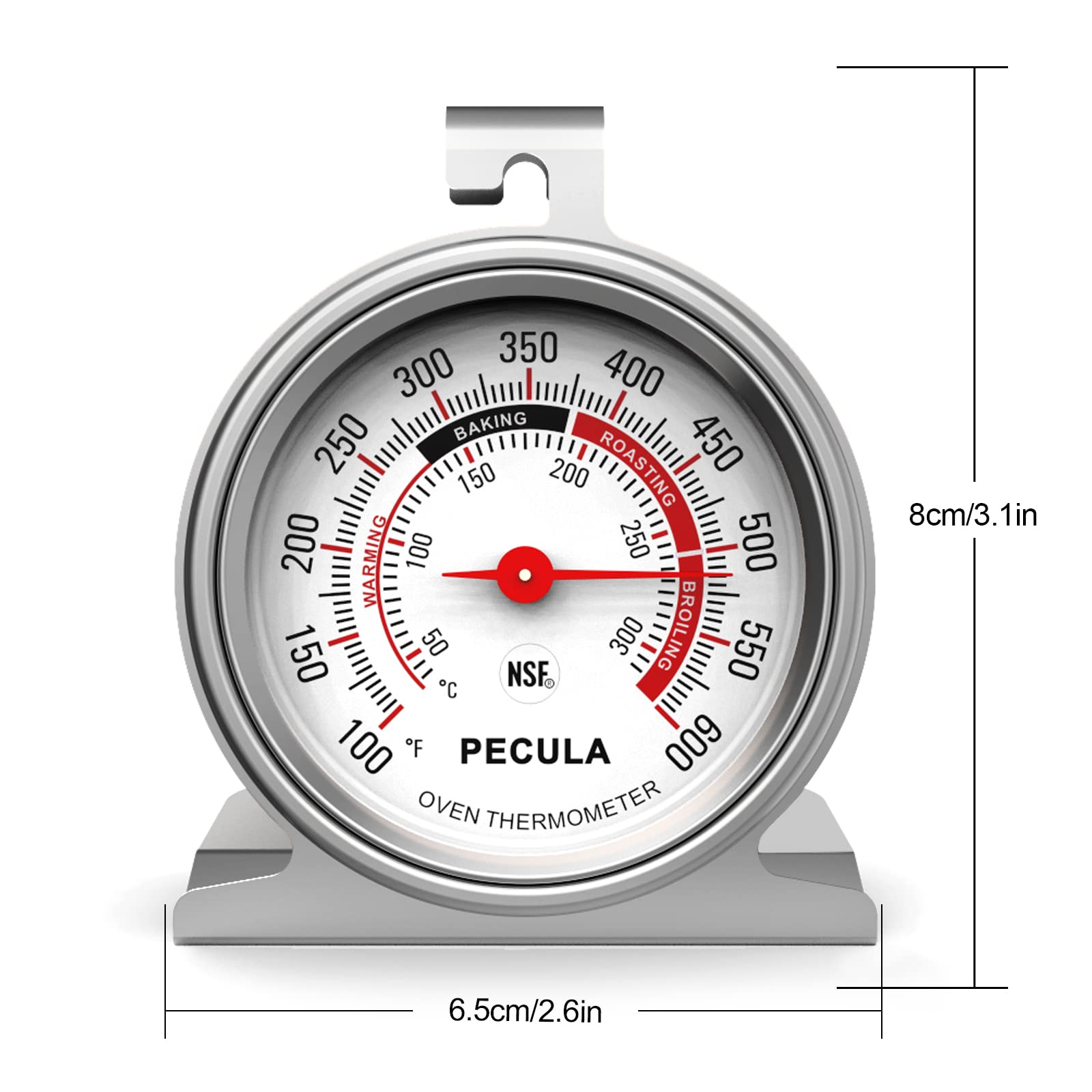 Oven Thermometer 50-300C/100-600F, Oven Baking Chef Thermometer Instant Read Stainless Steel Thermometer Kitchen Cooking Thermom
