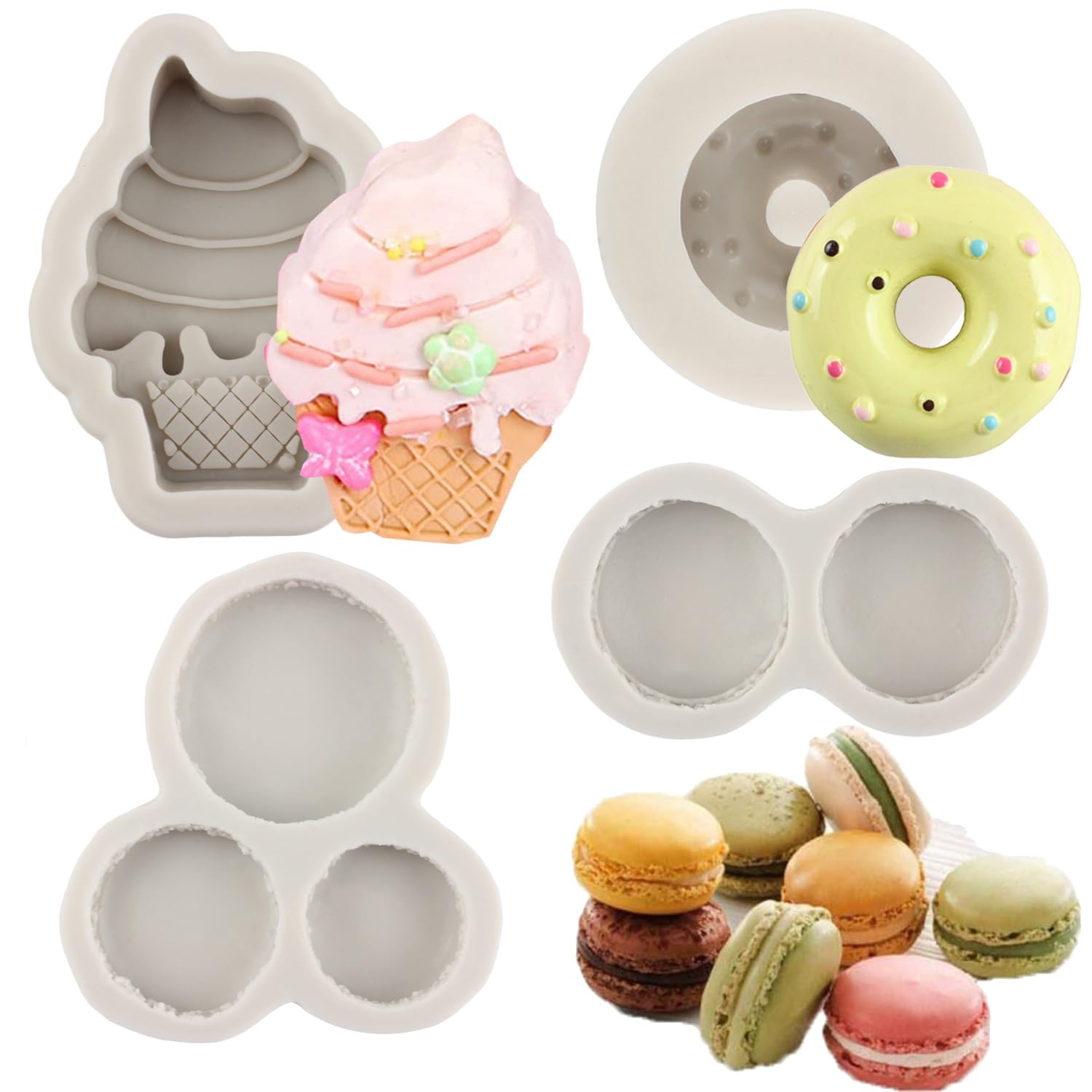 Sijiangmold Ice Cream Donut Silicone Molds Macaron Fondant Molds For Cupcake Topper Cake Decorating Chocolate Candy Polymer Clay