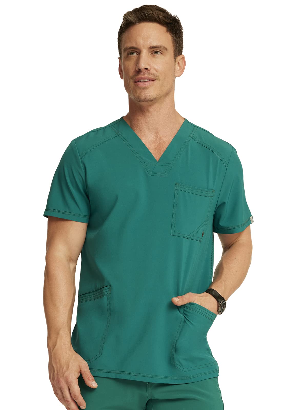 Cherokee Infinity Men Scrubs Top V-Neck Plus Size Ck900A, 5Xl, Hunter Green