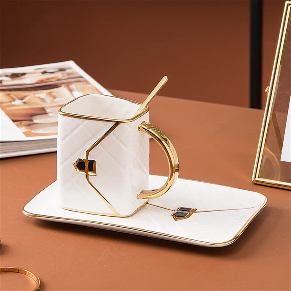MVSR Cute Coffee Mug Set with Spoon, 310ml (White)  Tea Cup, Cappuccino Cup, Ceramic, Handbag Styling