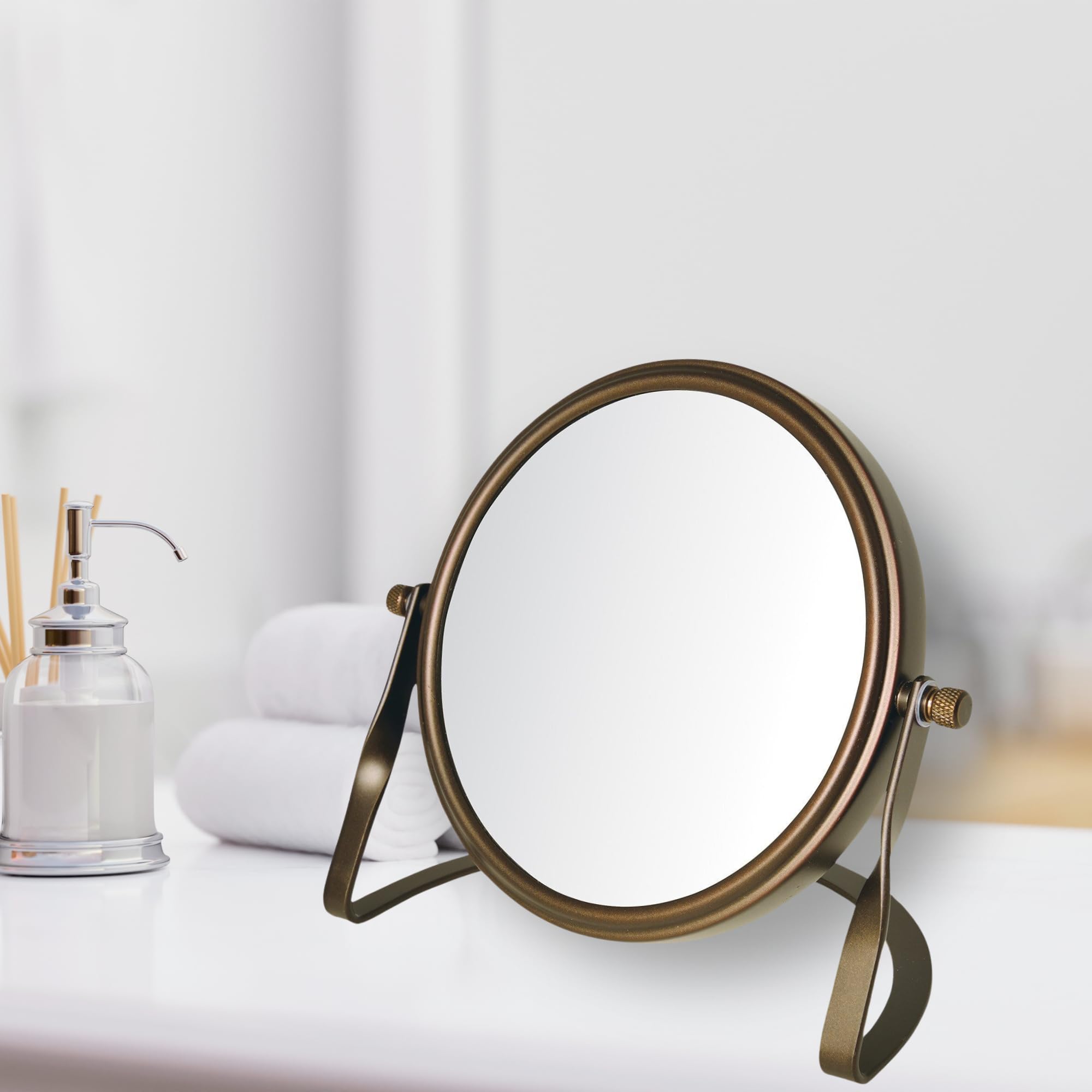 Model'S Choice Jerdon Tabletop Vanity Makeup Mirror With Bronze Finish - 5.5    Diameter Mirror With 5X-1X Magnification - Model