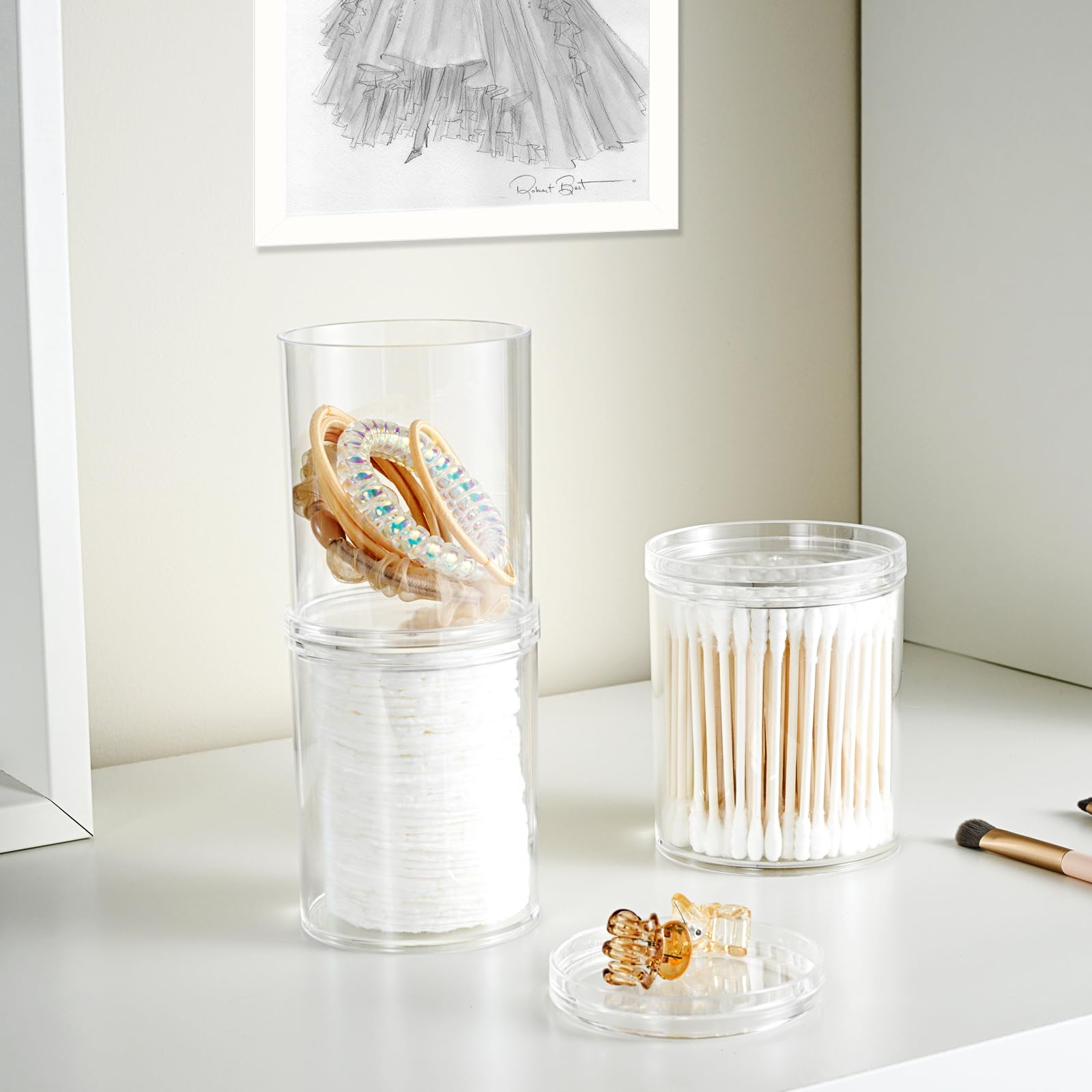Sheechung Qtip Holder Dispenser Stackable Clear Plastic Container With Storage Lid Bathroom Essentials Decor, Vanity Makeup Stor