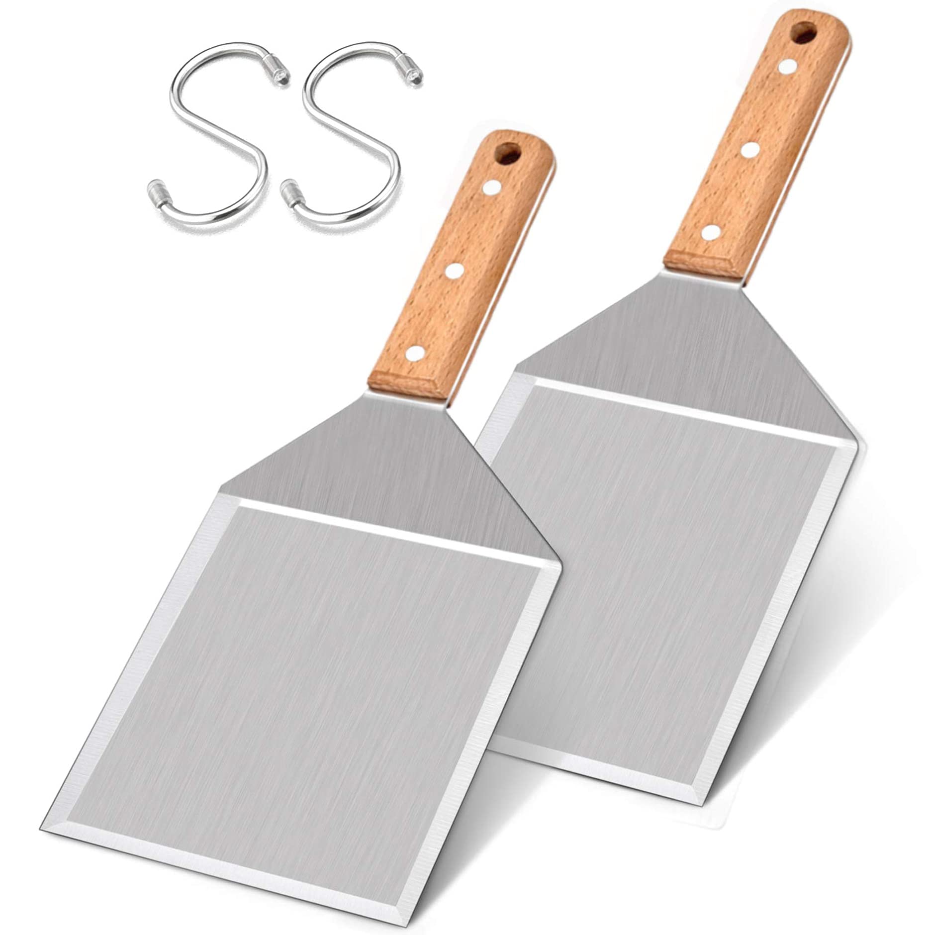 Metal Spatula Set Of 2, Leonyo Stainless Steel Griddle Hamburger Spatula, As Barbecue Turner Grilling Bbq Griddle Accessories, T