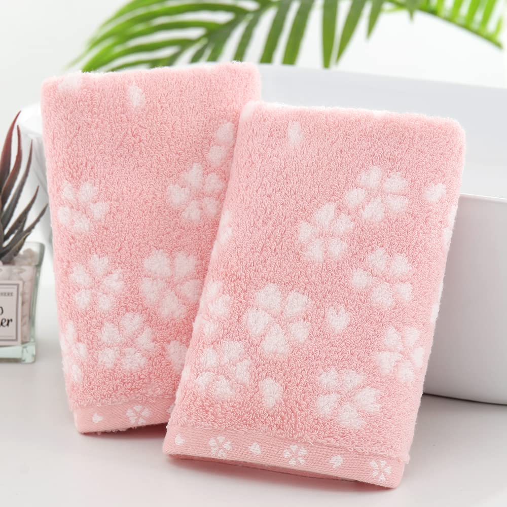 Sense Gnosis Sakura Pattern Pink Hand Towels Set Of 2 Super Soft 100% Cotton Decorative Floral Hand Towels For Bathroom 13 X 29