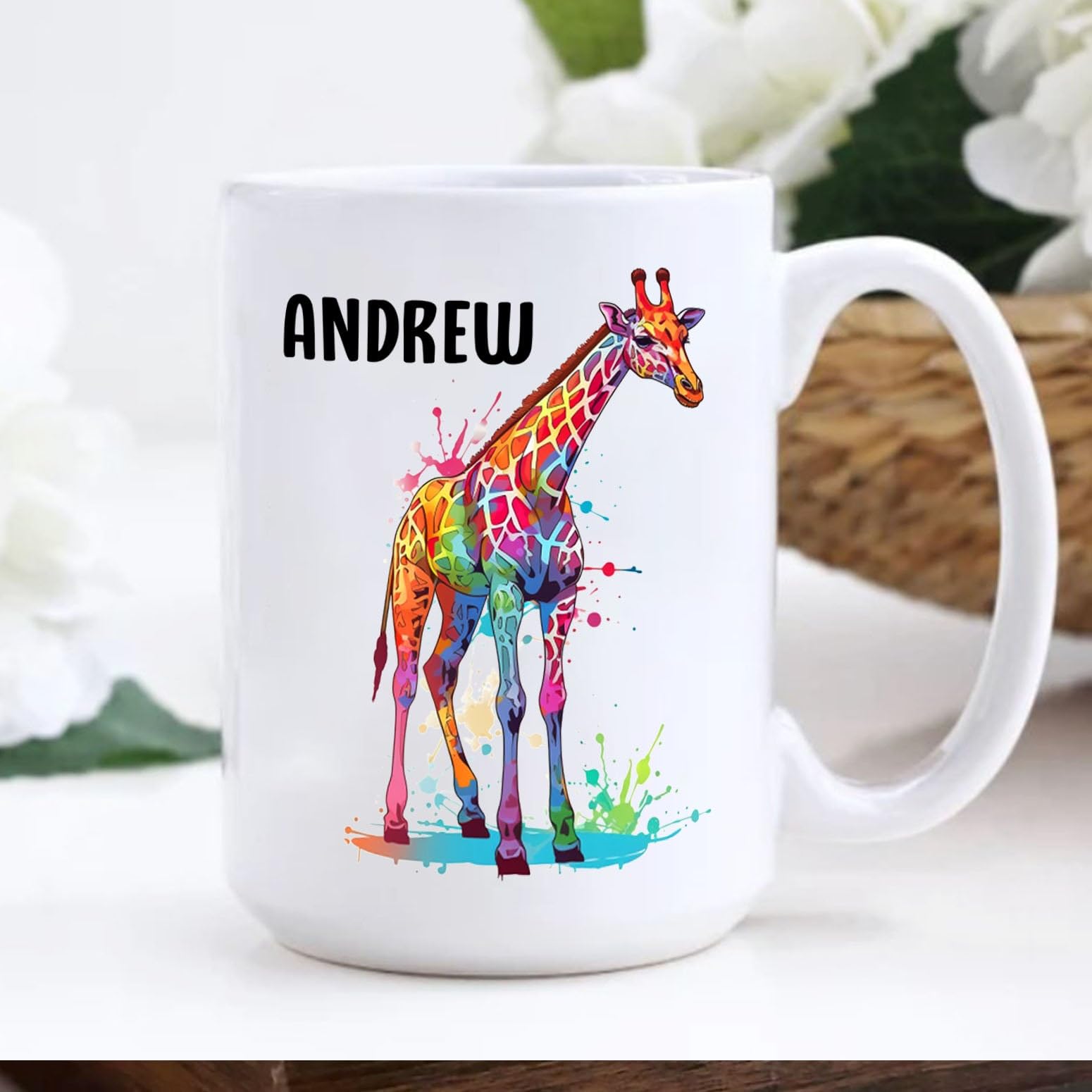 Custom Name Giraffe Coffee Mug Cup Gift For Men Women Giraffe Lover, Personalized Giraffe Animal Coffee Cup 11 15 Oz, Unique Gir