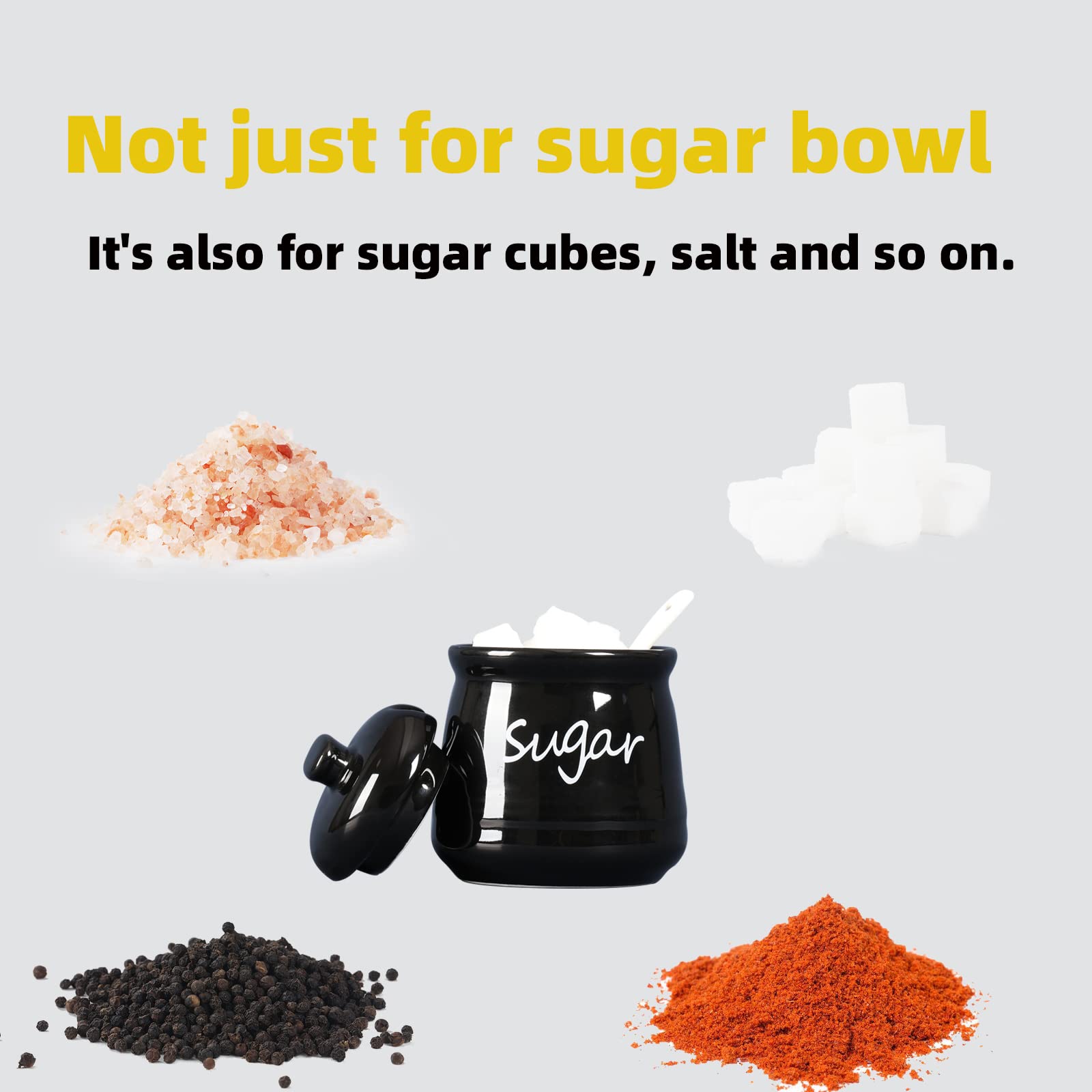Ontube Ceramic Sugar Bowl With Lid And Spoon 12Oz (Black)