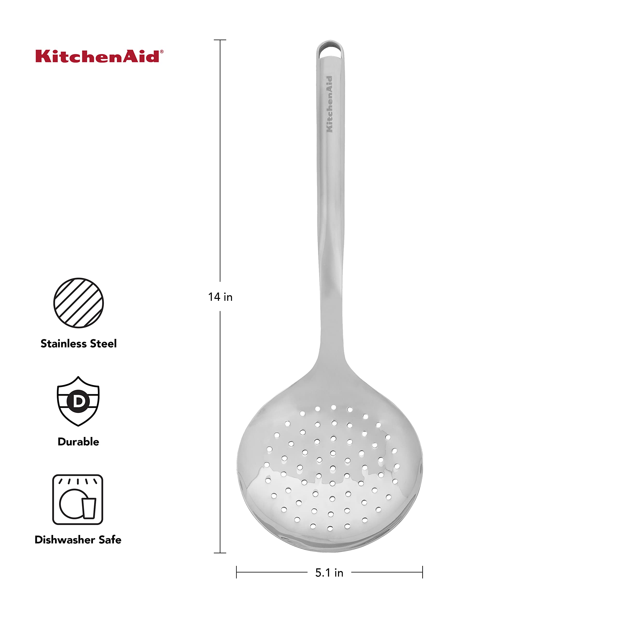 Kitchenaid Premium Strainer With Hang Hook, 14-Inch, Stainless Steel