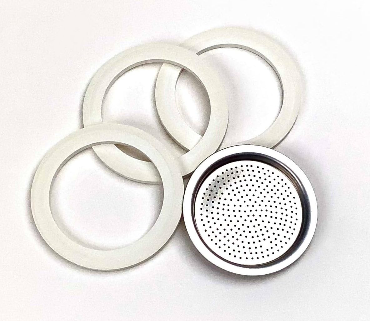 Tredoni 3 Rubber Seals/Rings+Filter -Replacement- Sizes 1,2,3,6,9,14 Cup Espresso Coffee Maker Moka Pot- 7.1Cm (6 Cup)