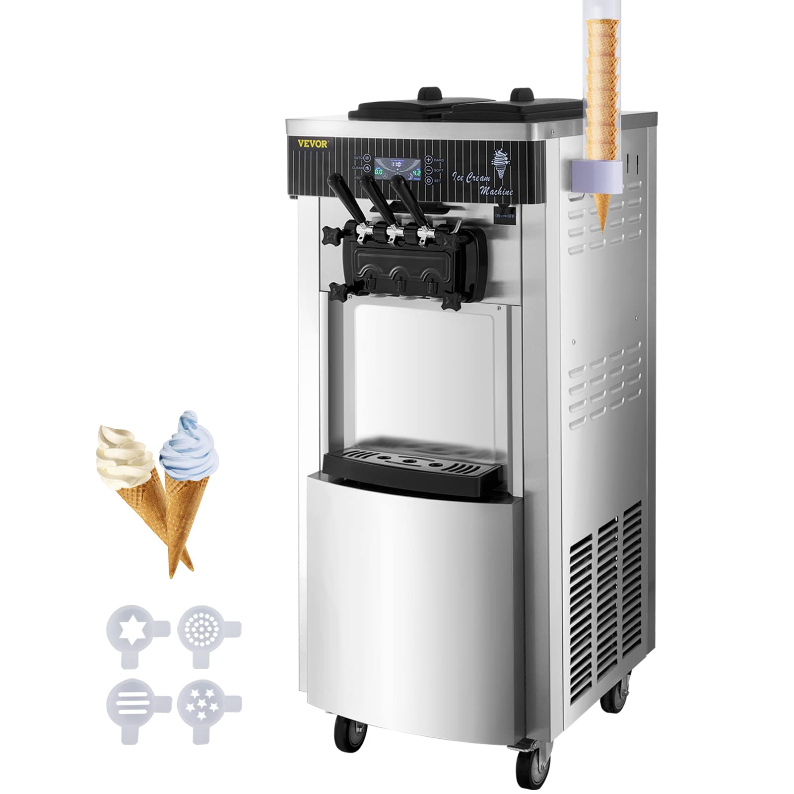 VEVOR Commercial Soft Ice Cream Machine, 2200W Serve Yogurt Maker, 3 Flavors Ice Cream Maker, 5.3 to 7.4 Gallons per Hour Auto C
