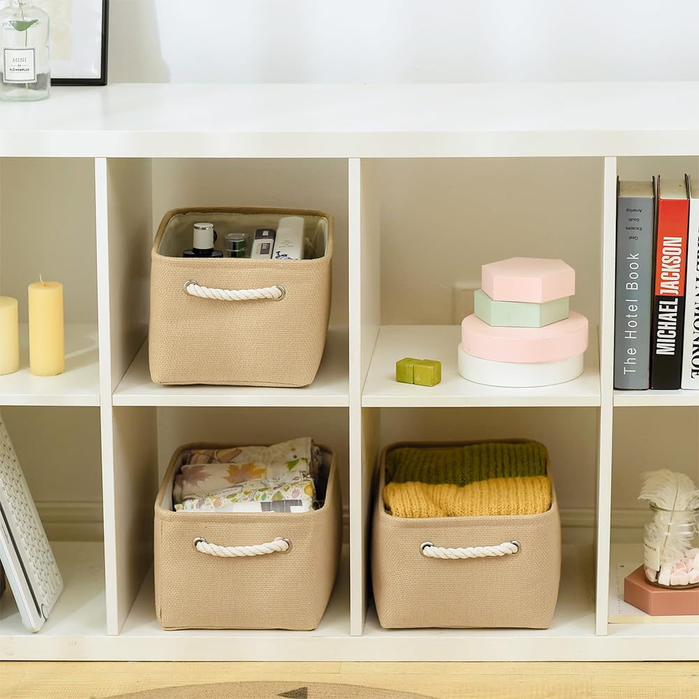 Thewarmhome Storage Bins For Shelves - Medium 3Pack 13.8L*9.8W*6.7H Inch Canves Storage Basket For Organizing, Fabric Storage Wi