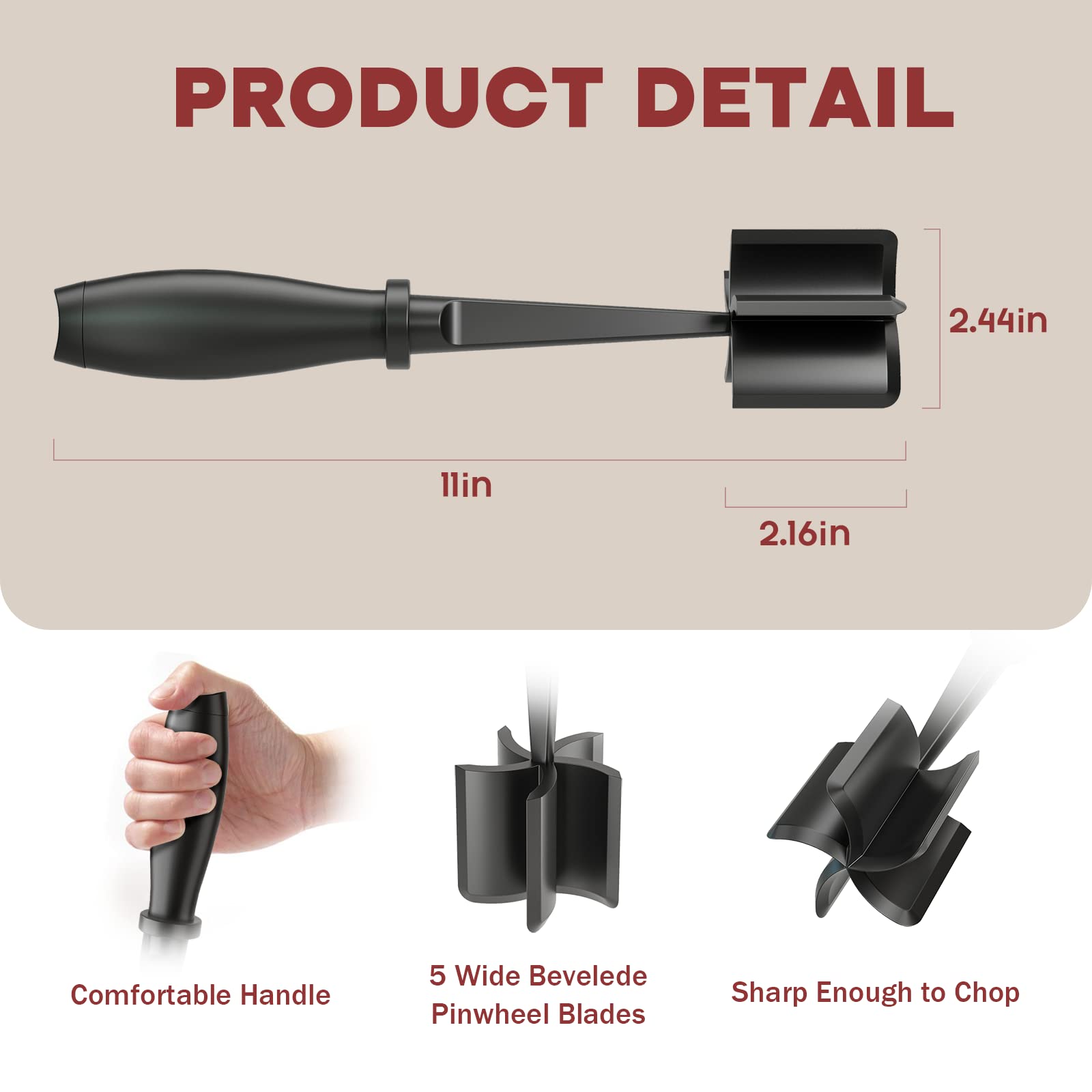 PGYARD Meat Chopper & Hamburger Grinder, Heat Resistant Nylon Tool, 1 Pack, Black