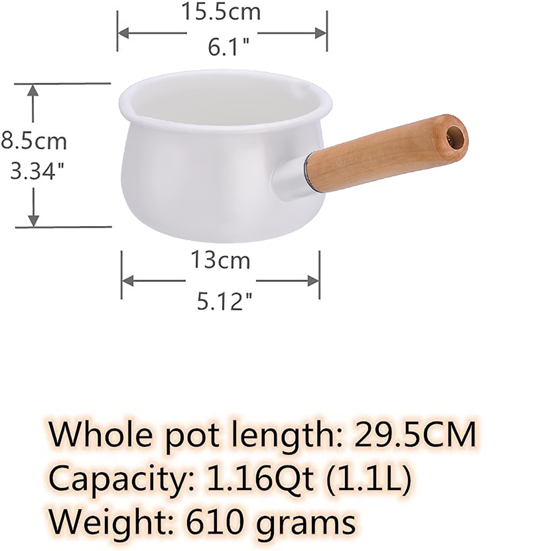 Yumcute Home Enamel Milk Pan With Dual Pour Spout Butter Warmer Milk Pot For Stove Top Healthy White Enameled Inside Coating Iro