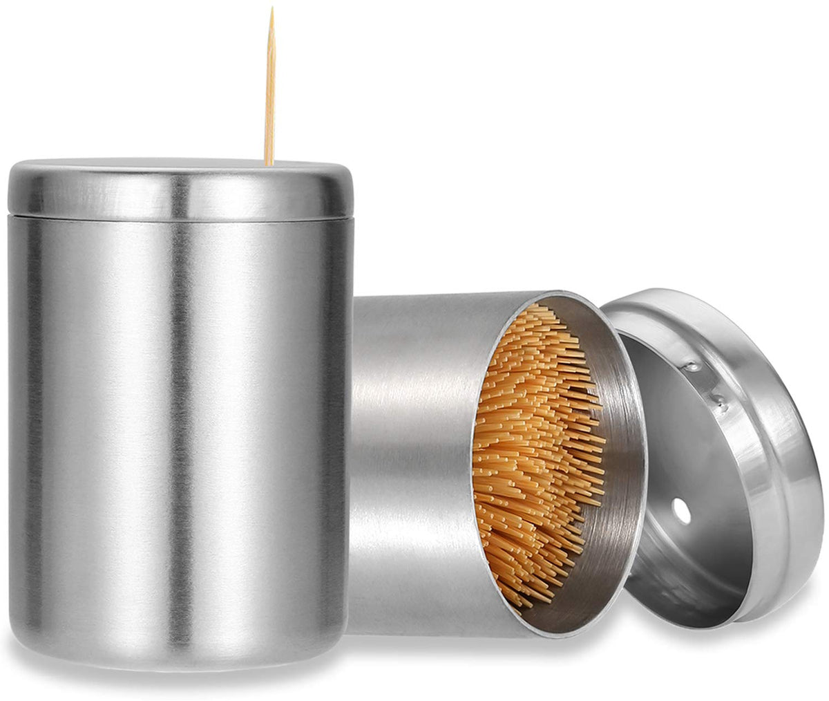 Ayccnh Stainless Steel Toothpick Holder Dispenser, Thickening Tooth Picks Container With 400 Pieces Bamboo Toothpicks For Teeth