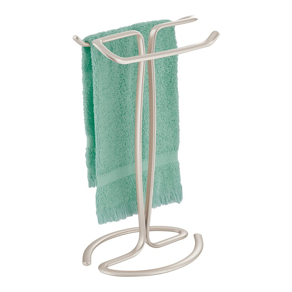 Idesign Axis Metal Hand Towel Holder For Master Bathroom, Vanities, Countertops, Kitchen, Holds 2 Finger Tip Towels, Satin