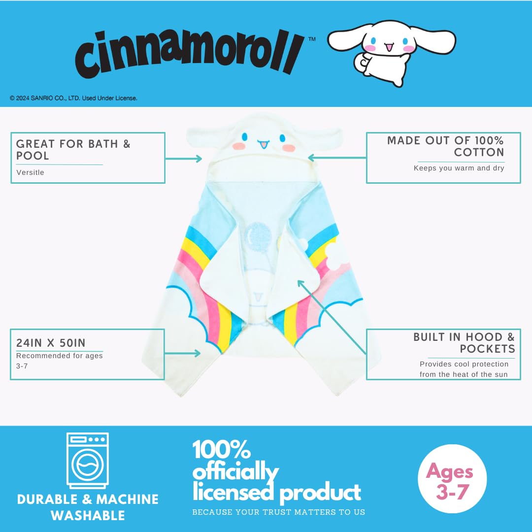 Franco Cinnamoroll Hooded Towel Wrap - Soft Cotton Terry, 24x50 in, Officially Licensed, Perfect for Bath/Pool/Beach
