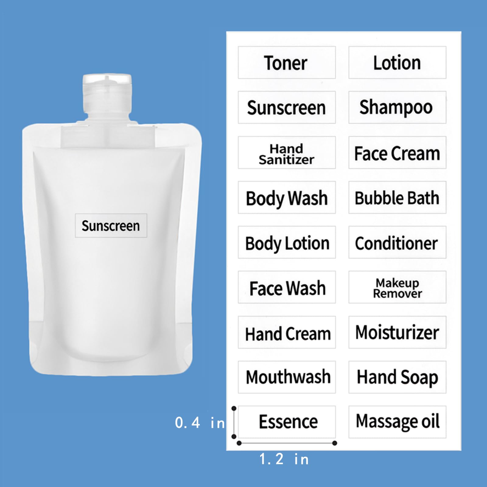 TUZAZO 15pcs Travel Size Refillable Empty Squeeze Pouch TSA Approved for Toiletry  Lotion  Shampoo and Conditioner Squeezable Bags  Leakproof Cosmetic Containers (30ml/50ml/100ml)