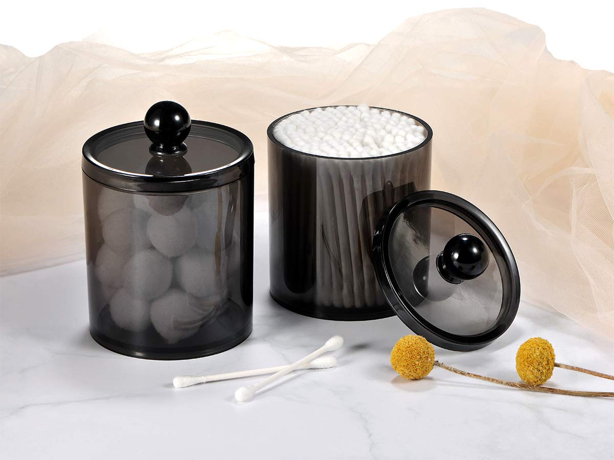 Sheechung 2 Pack Of 12 Oz. Small Clear Plastic Apothecary Jar - Qtip Dispenser Holder Bathroom Vanity Storage Canister Acrylic J