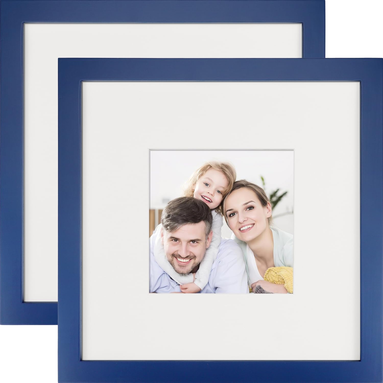 Picture Frames 8x8 2 Pack Nature Solid Wood Navy Blue for Wall Mounting and Tabletop Display