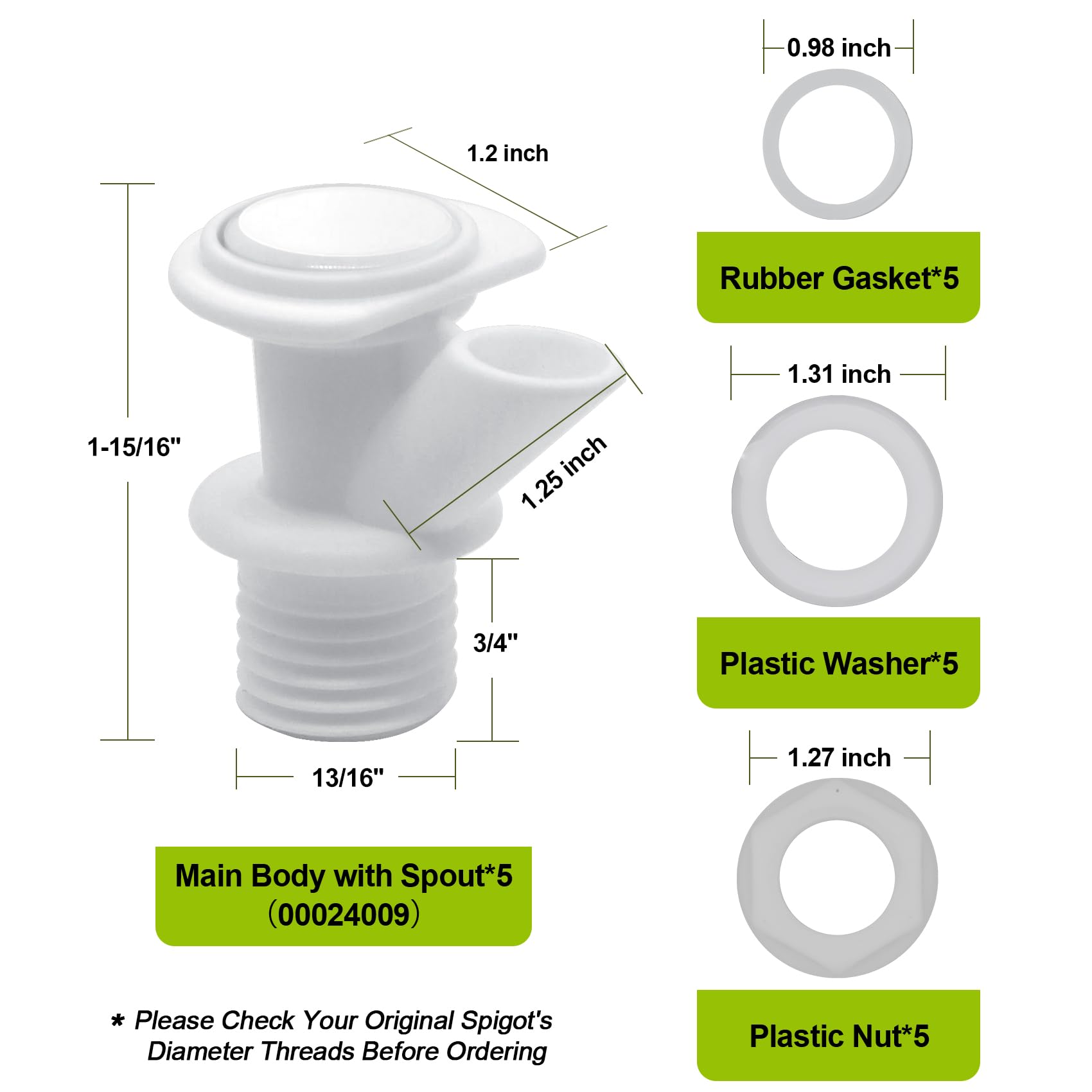 Lergna 5-Pack Push Button Spigot Kit Replacement Compatible With Igloo Coolers 2, 3, 5&10 Gallon, Replacement Spout For Igloo Wa