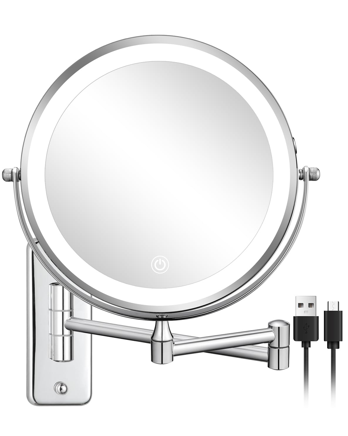 Decluttr Rechargeable Wall Mounted Makeup Mirror, 8 Inch 1X/10X Magnifying Mirror With 3 Color Lights, Dimmable Led Lighted Make