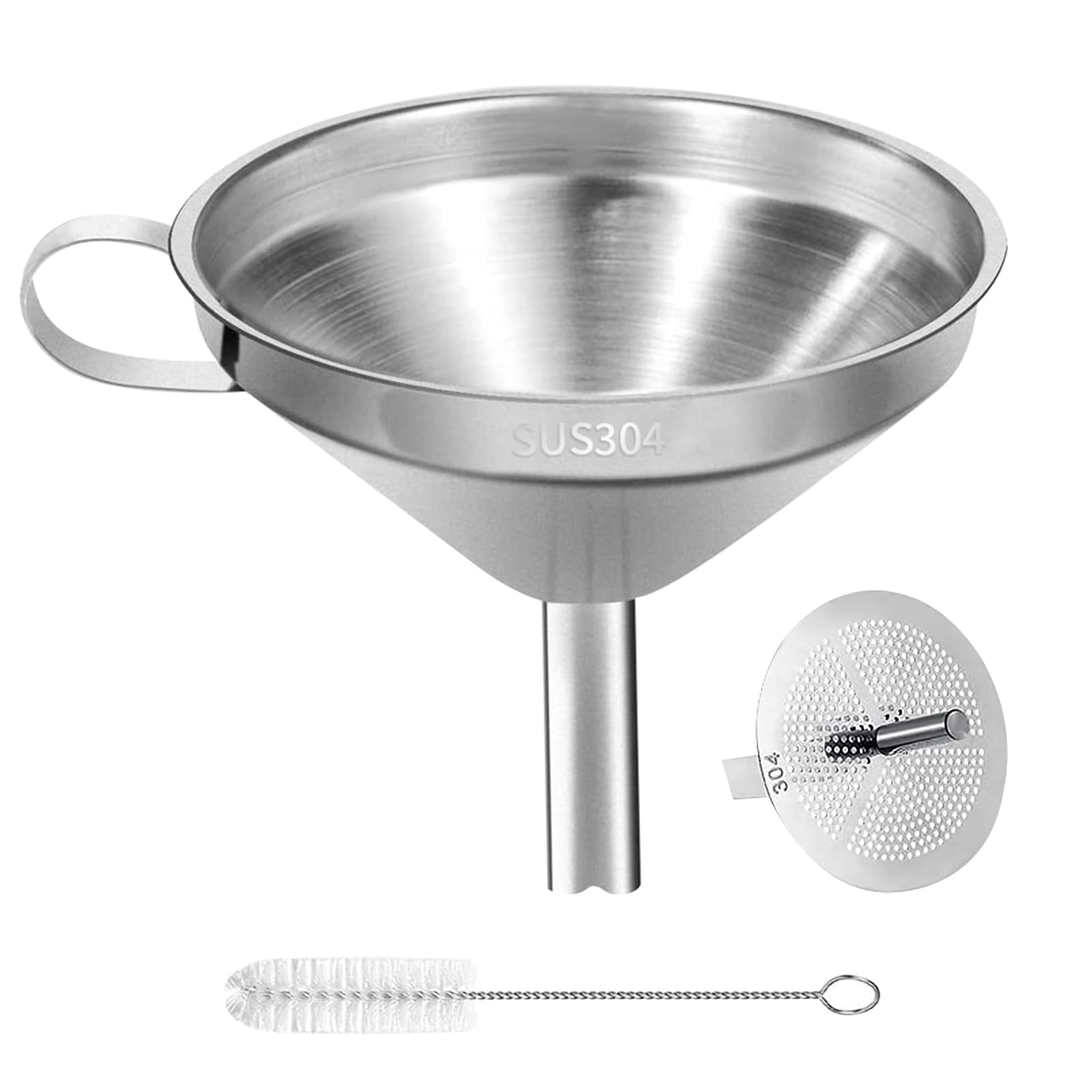 Stainless Steel Kitchen Funnel, 4.3-Inch Food Grade Metal Funnel With Strainer For Filling Bottles, Transferring Liquid, Oil, Ju