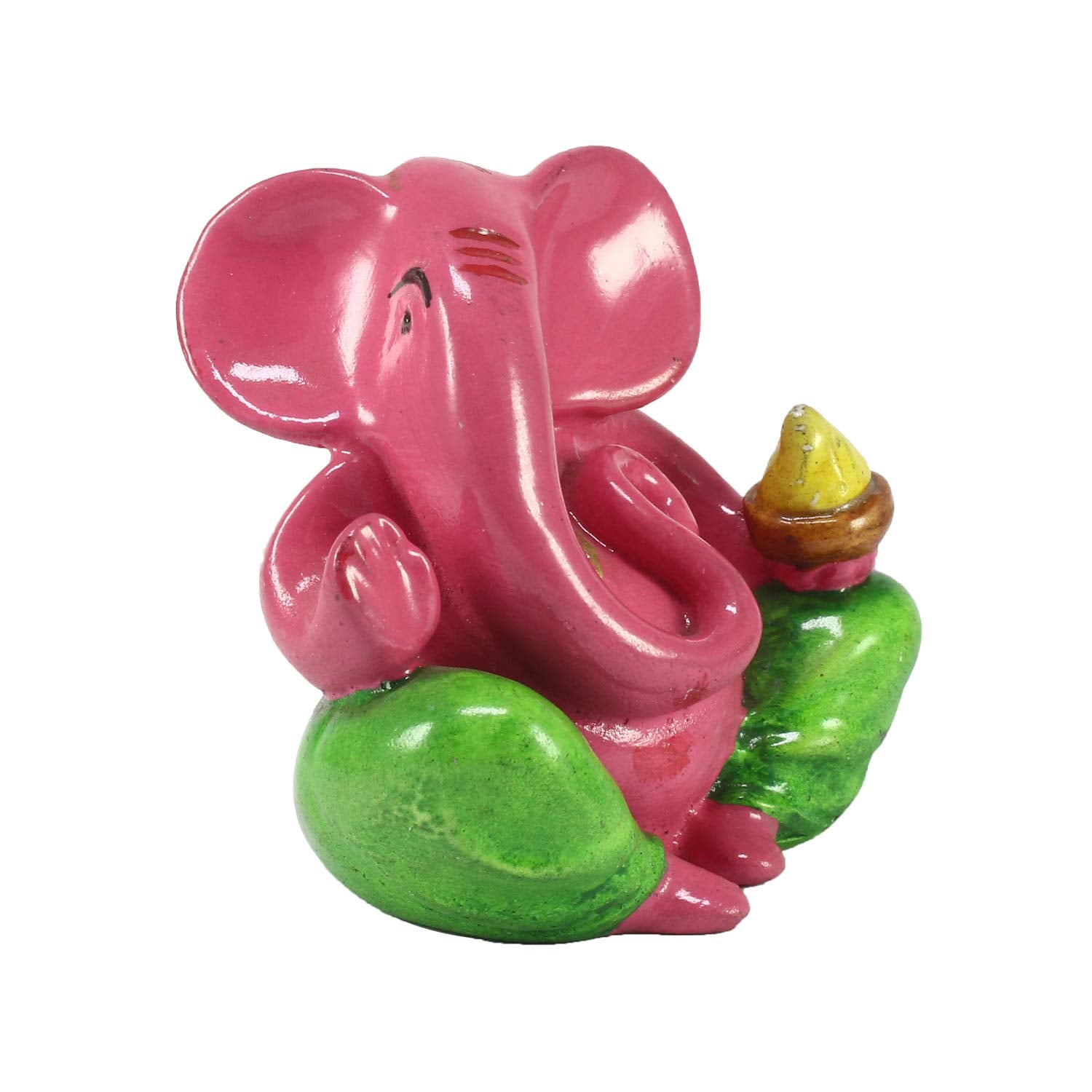 Ecraftindia Decorative Lord Ganesha Showpiece (Polyresin, 8 Cm X 9 Cm, Pink And Green, Msggcar503)