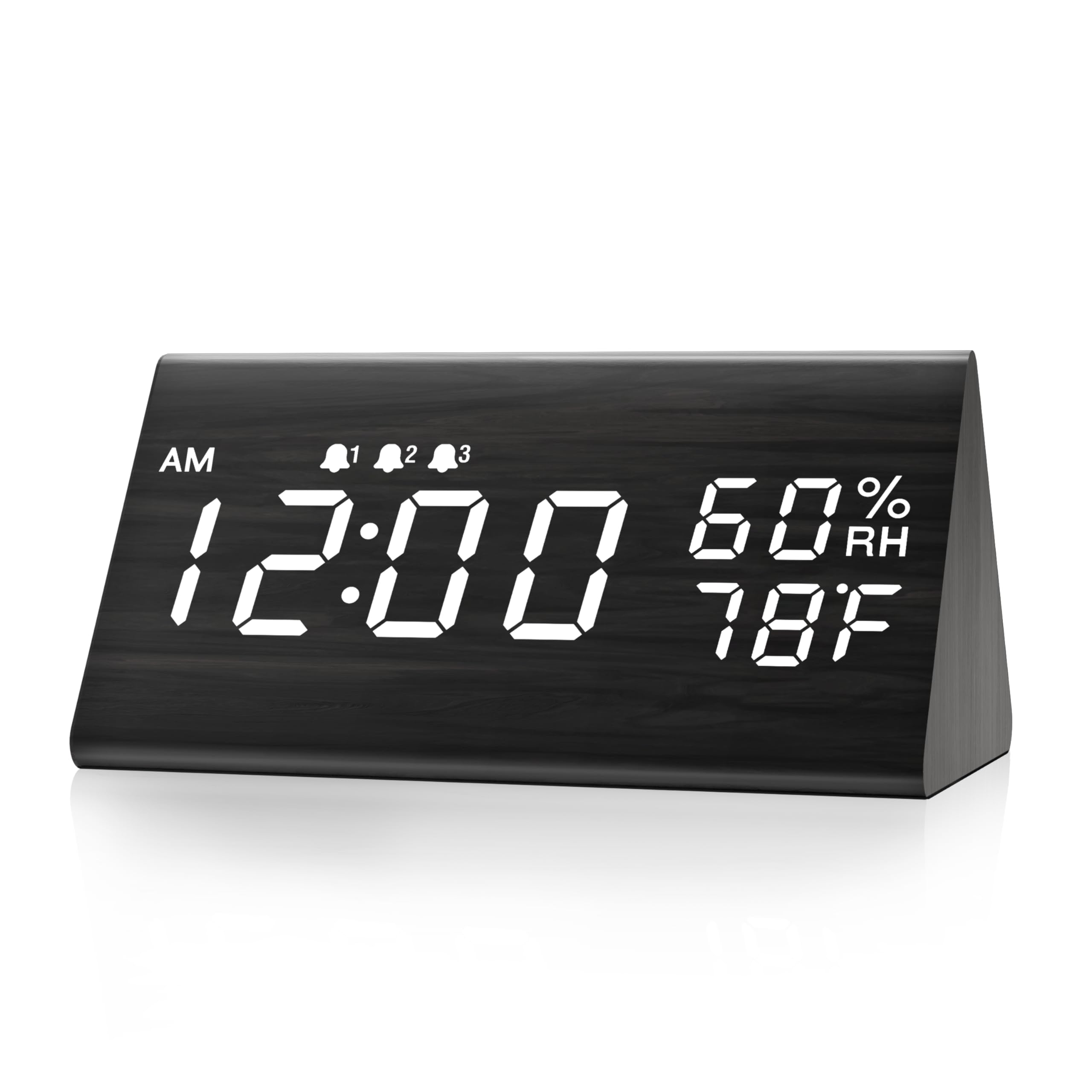 Digital Alarm Clock, with Wooden Electronic LED Time Display, 3 Alarm Settings, Humidity & Temperature Detect, Wood Made Electri