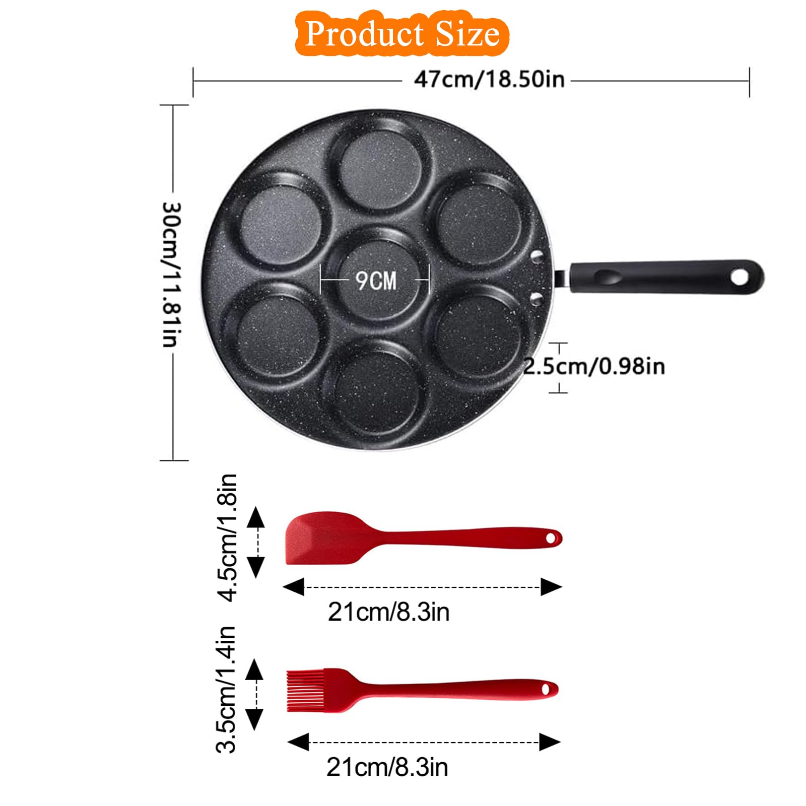 Mlijzard Aluminum Egg Frying Pan,Fried Egg Pan,Nonstick Crepe Pan 7 Mold,Egg Cooker Pan,Breakfast Omelet Pan With Spatula And Br