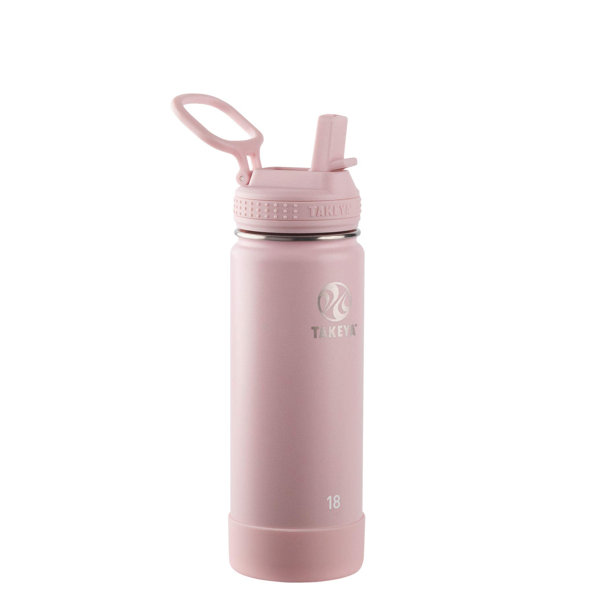 Takeya Actives Insulated Stainless Steel Water Bottle With Straw Lid, 18 Ounce, Blush