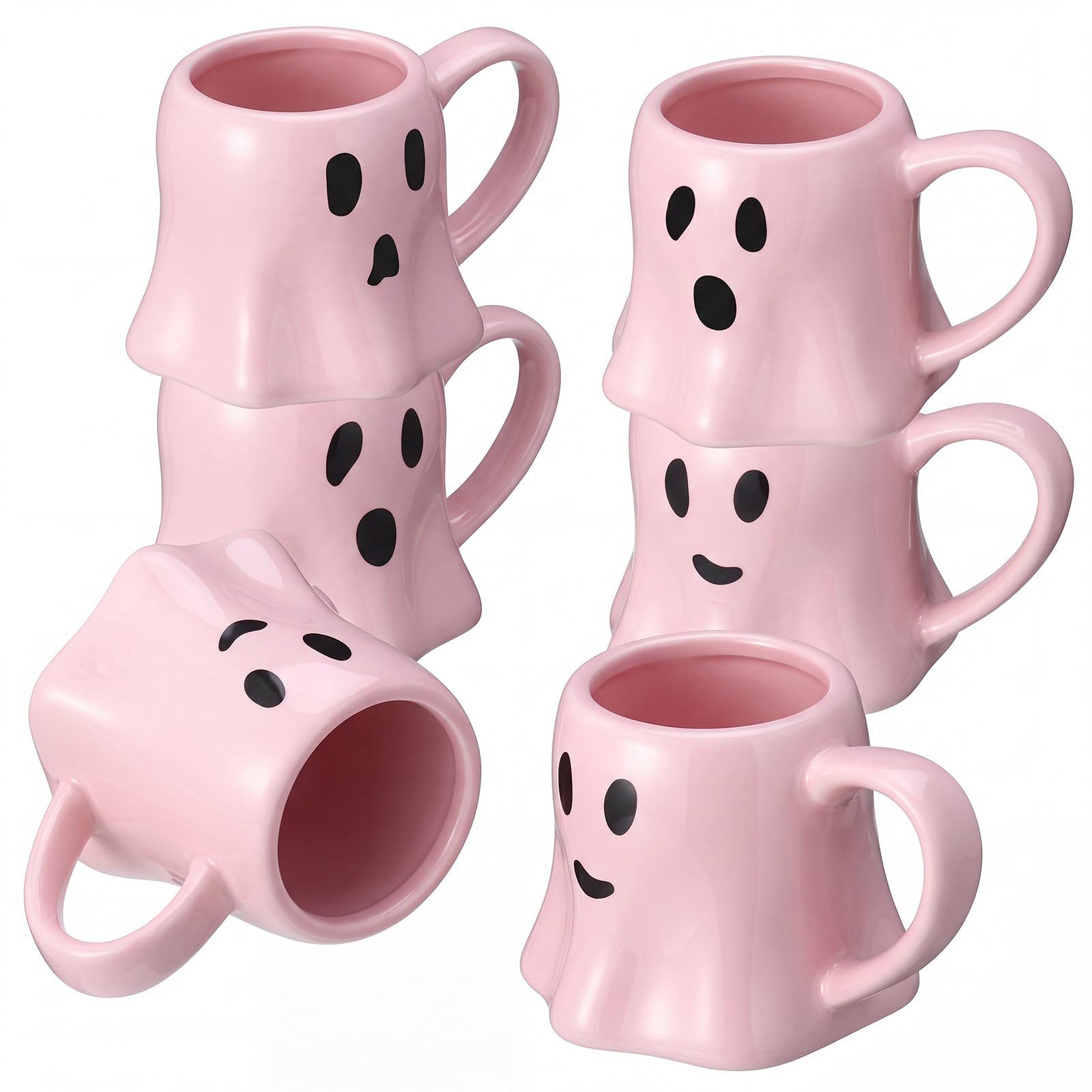 Didaey 6 Pcs Halloween Ghost Coffee Mugs 11 oz Pink Ceramic Cup Gfit