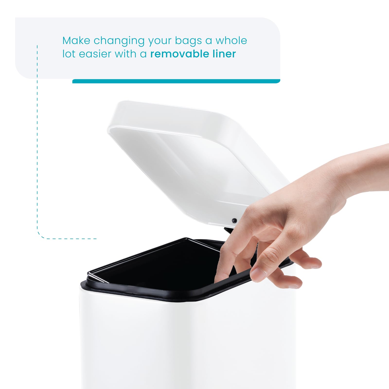 Home Zone Living Stainless Steel Bathroom Trash Can, 1.3 Gallon, Slim Shape, Step Pedal, Matte White, Model VA42281A