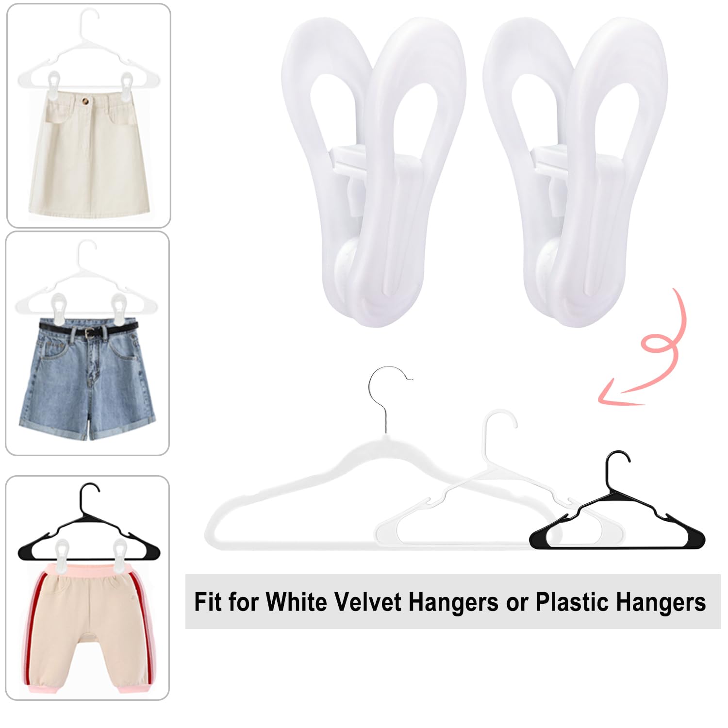 Tofiigrem White Hanger Clips For Plastic Hangers 60 Pack, Multi-Purpose Plastic Clips Easily Add On Clothes Skirt Hangers, Stron