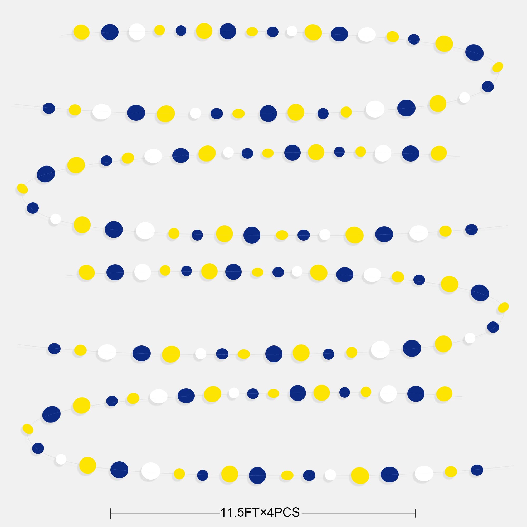 46Ft Navy Blue And Yellow Circle Dots Garland Royal Blue Yellow White Hanging Paper Polka Dot Streamer For Graduation Birthday W