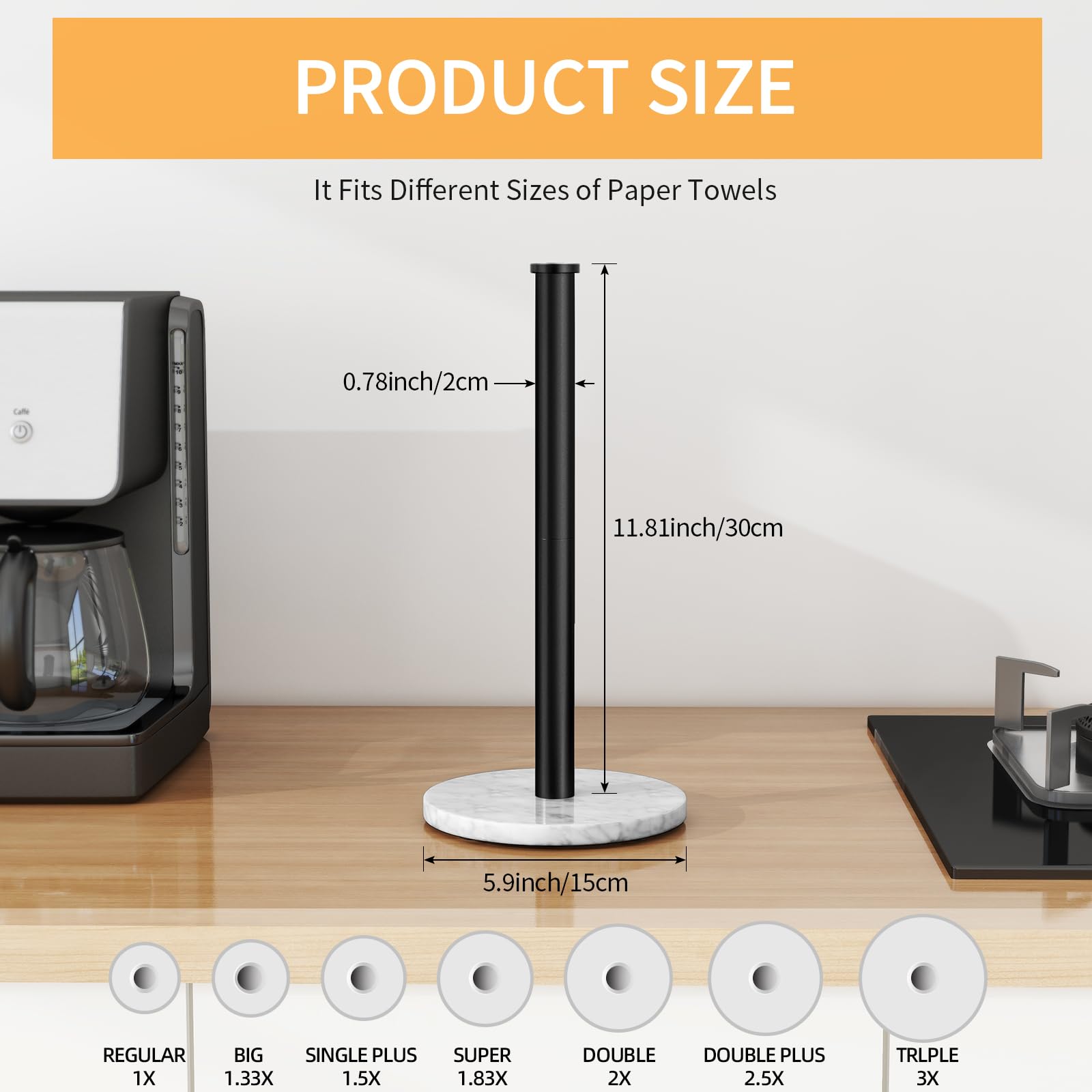 Paper Towel Holder Countertop, Jesginboo Kitchen Paper Towel Holder Stand With Natural Marble Base For Standard And Large Size R