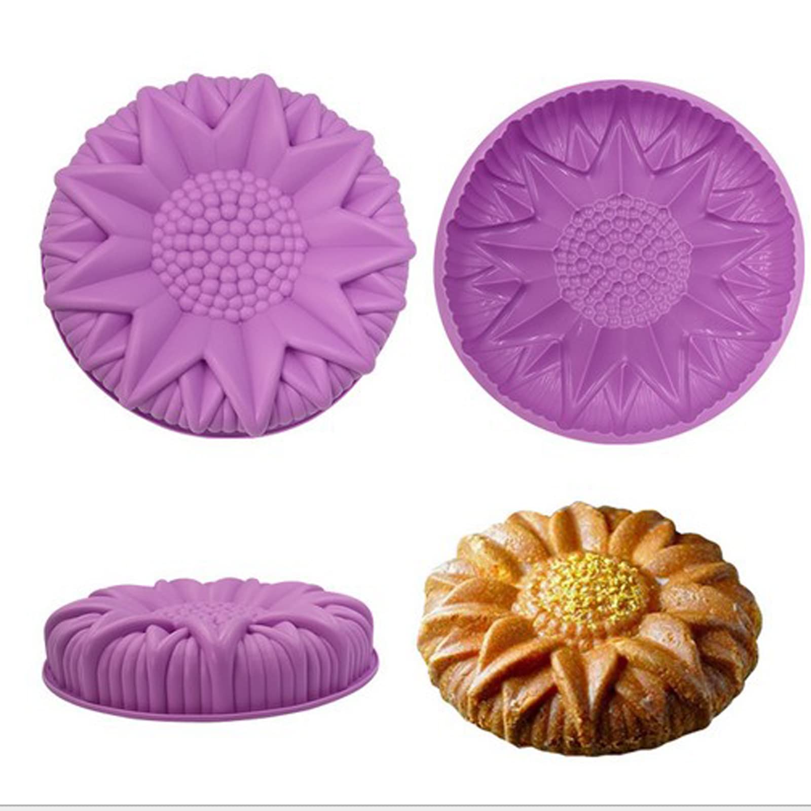 Joyeee Large Sunflower Cake Mold Tray, 1Pcs Silicone Flower Mold Big Birthday Cake Baking Pan For Diy 3D Pastry, Baking Brownie,